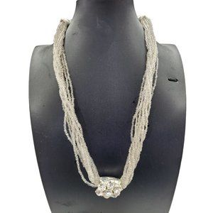 Vitg Silvertone Rhinestone Slider Necklace featuring Multiple Strands of Clear S